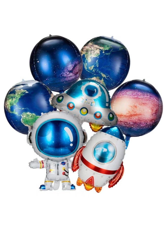 Ruili Galaxy Space Balloons, 7 Pcs Large Outer Space Cartoon Balloons, Inflatable Rocket Astronaut Earth Spaceship Foil Planet Balloons, Space Party Supplies for Birthday Party Baby Shower - Image 1